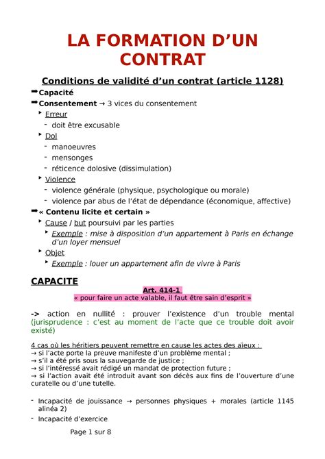 Fiche de révision Civil Formation d un contrat LA FORMATION DUN