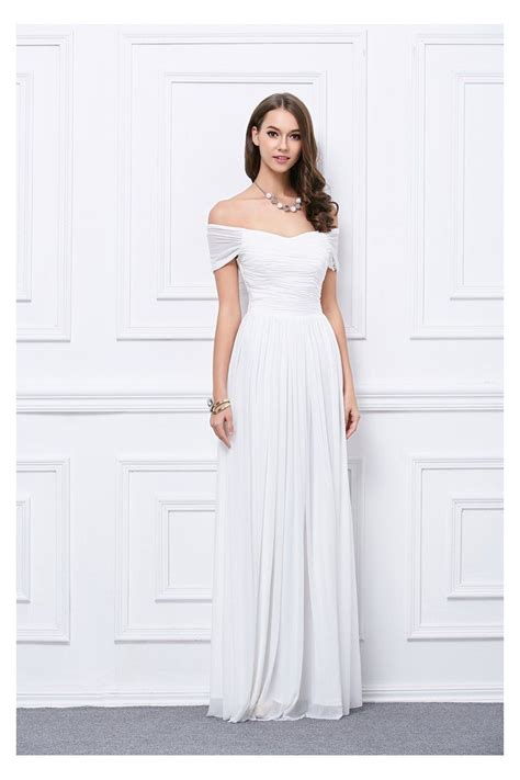 Pure White Ruched Off The Shoulder Long Prom Dress Ck