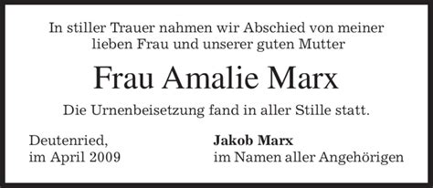 Traueranzeigen Von Amalie Marx Trauer Merkur De