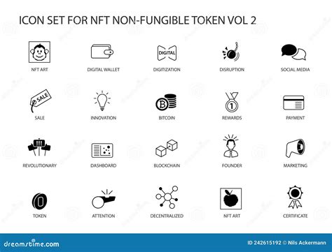 Nft Non Fungible Token Vector Icon Set For Infographics Contains