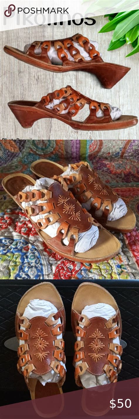 Pikolinos Shades Of Tan Leather Sandals Wedge Heel Tan Leather