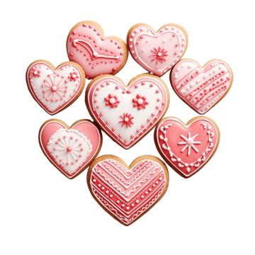 Decorated Heart Shape Cookies And Two Paper Coffee Cups On Red Surface