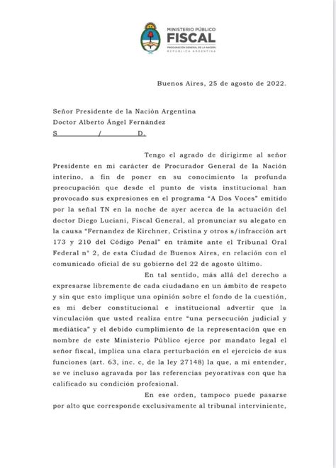 El Procurador Casal Le Envió Una Dura Carta A Alberto Fernández Tras Sus Críticas A Luciani Y