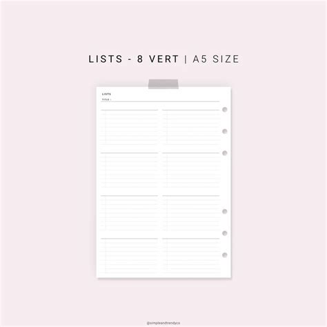 To Do List A5 Planner Inserts Grocery List Shopping List Wish List