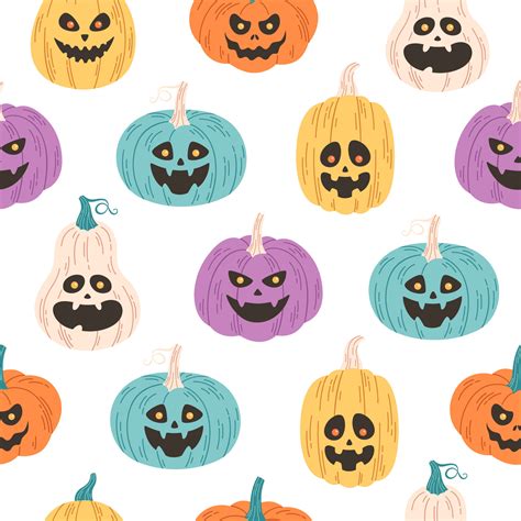 Halloween Pumpkin Seamless Pattern Jack O Lantern Happy Halloween