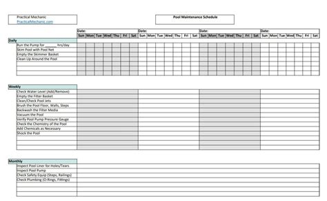 Swimming Pool Maintenance Checklist Printable Pdf Practical Mechanic