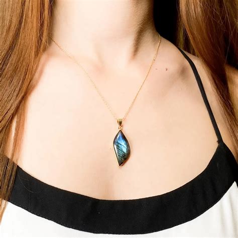 Leaf Labradorite Necklace Gold Asana Crystals Sale