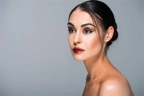 Attractive Nude Model Makeup Posing Isolated Grey Free Stock Photo Y Boychenko
