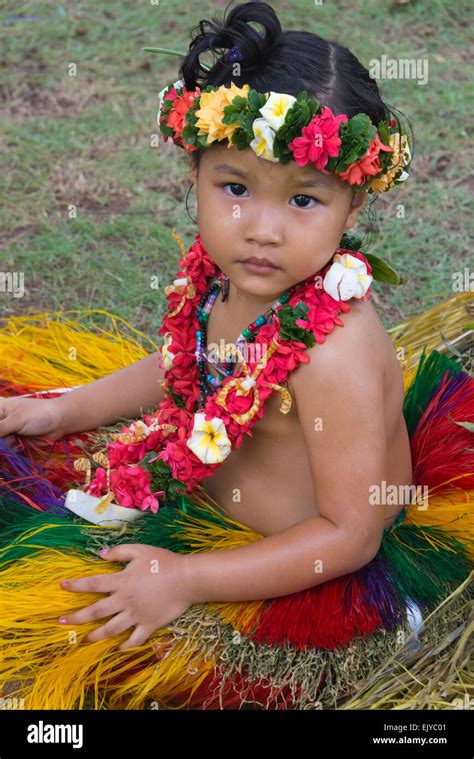 Little Yapese Girl In Traditional Clothing At Yap Day Festival Yap