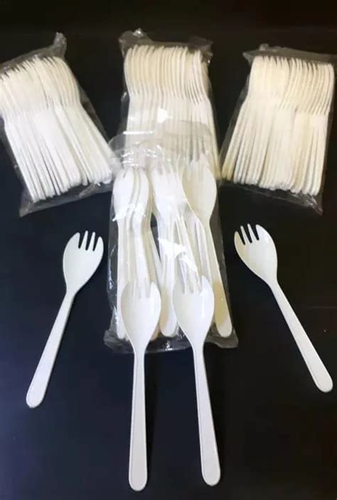 Spork Plastik 2 In 1 Sendok Garpu Plastik Putih 2 In 1 Isi 25pcs