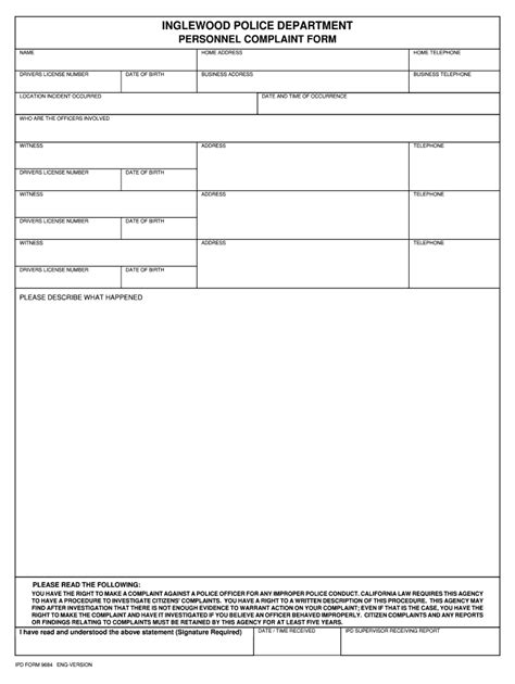 Fillable Online Inglewoodpd Ipd Complaint Form English Fax Email