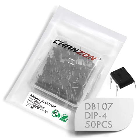 50 Pcs DB107 브리지 정류기 다이오드 1A 1000 V DIP 4 DB 1 단상 풀 웨이브 1 1000 볼트