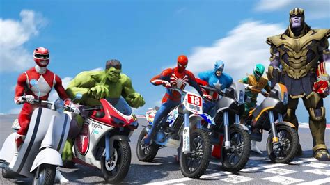 Spiderman Power Rangers W All Superheroes Racing Motorcycles Event