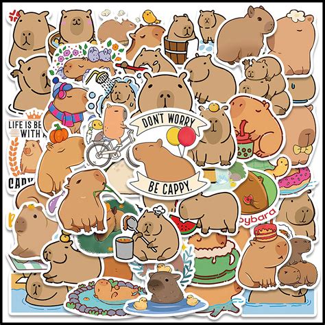 10 50 Pcs Plump Capybara Stickers Cute Cartoon Carpincho Water Hog