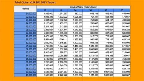 Tabel KUR BRI 2024 Pinjaman BRI Hingga 100 Juta Cek Tabel Angsuran Di