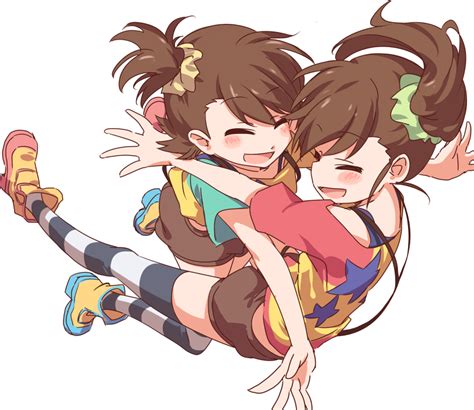 Safebooru 2girls Blush Brown Hair Closed Eyes Ekusiregaia Futami Ami Futami Mami Hug