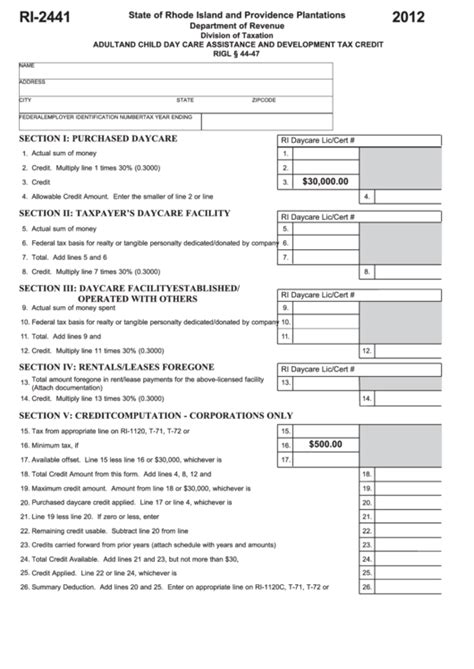 Fillable Form Ri 2441 Adult And Child Day Care Assistance And