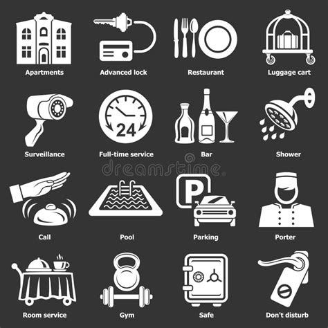 Vector Gris Fijado Iconos Del Servicio De Hotel Ilustración Del Vector