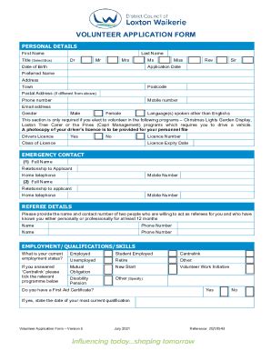 Fillable Online Fillable Online Volunteer Application Form District