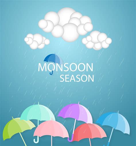 Colorful Umbrellas And Clouds Monsoon Season Banner Colorful