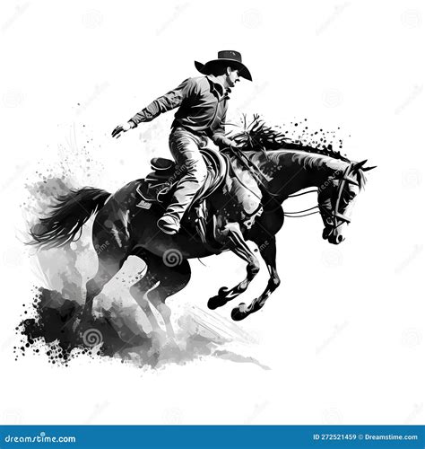 Cowboy Rider a Bucking Black and White. Generative AI Stock Illustration - Illustration of ...