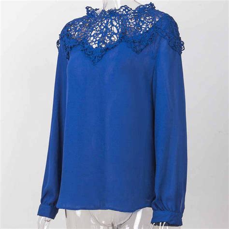 Buy Sexy Women Summer Solid Lace Hollow Out Blouse Round Neck Collar