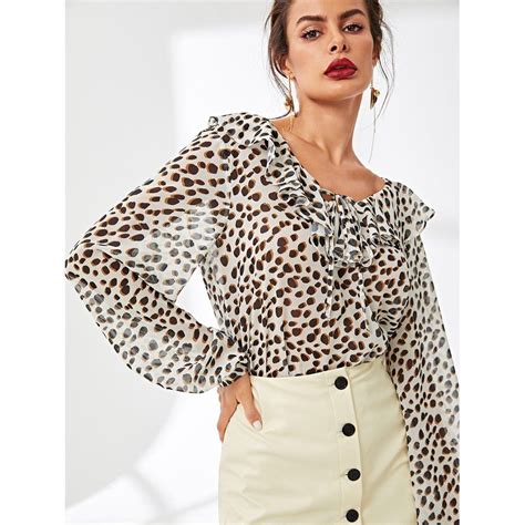 Multicolor Ruffle Detail Leopard Print Top Chemisier