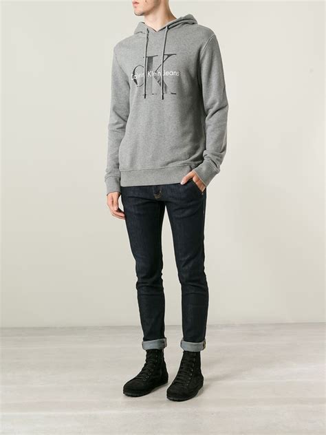 Lyst Calvin Klein Jeans Logo Print Hoodie In Gray For Men