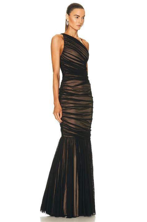 Norma Kamali Diana Fishtail Gown In Black Mesh Nude FWRD