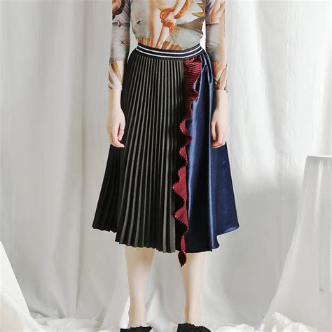 Fashion Ruffles Patchwork Pleated Skirt Women Elastic Waist High