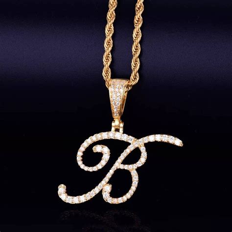 Cursive Large Initial Pendant Necklace Women Cubic Zirconia Etsy