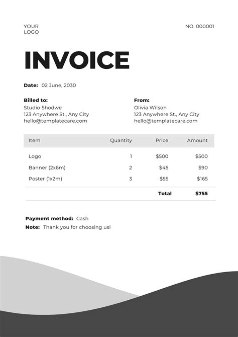 Black And Gray Minimal Freelancer Invoice Template Care