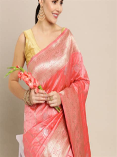 Buy Royal Rajgharana Saree Peach Coloured Gold Ethnic Motifs Zari