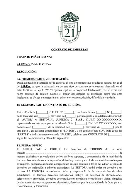 C Empresa Tp Trabajo Practico N Contrato De Empresas Trabajo