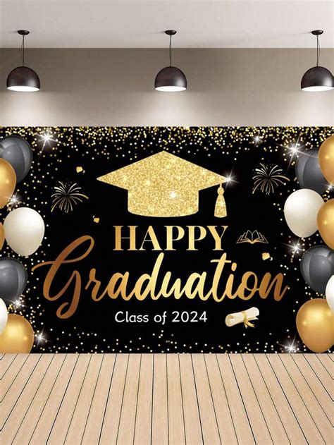 2024 Black Gold Graduation Party Decoration Backdrop Cloth En 2024