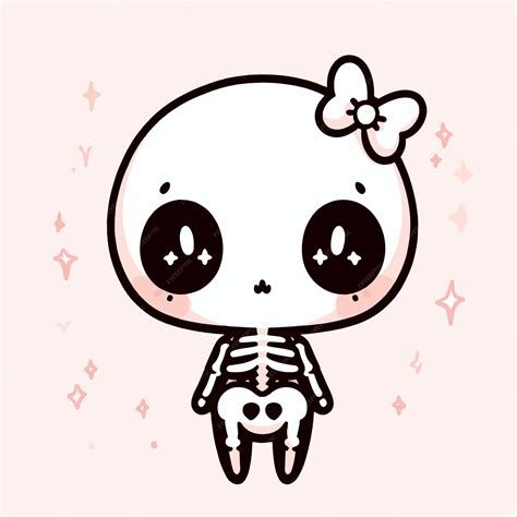 Premium Photo Cute Kawaii Halloween Skeleton With A Bow Vector Illustration Kawaii Style Artwork