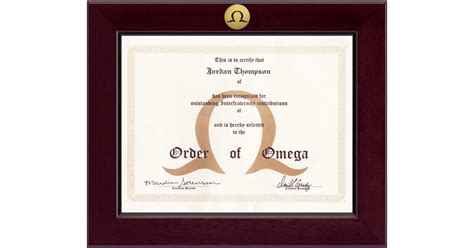 Century Gold Engraved Certificate Frame In Cordova Order Of Omega