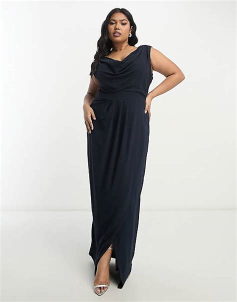 Tfnc Plus Bridesmaid Chiffon Wrap Maxi Dress With Cowl Neck Front And