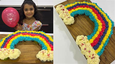 I Made A Rainbow Pull Apart Cupcake Cake For Mahis 6th Birthday Youtube