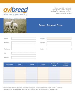 Fillable Online Semen Request Form OVIBREED Fax Email Print PdfFiller