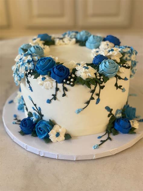 Blue Buttercream Iced Birthday Cake