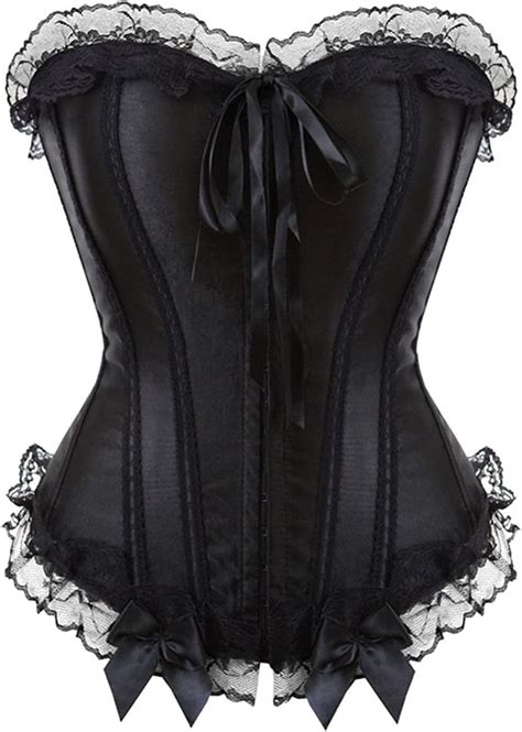 QUJJP Corsetto Classico Nero Corsetto Top Raso Dobby Pizzo Faux Leather