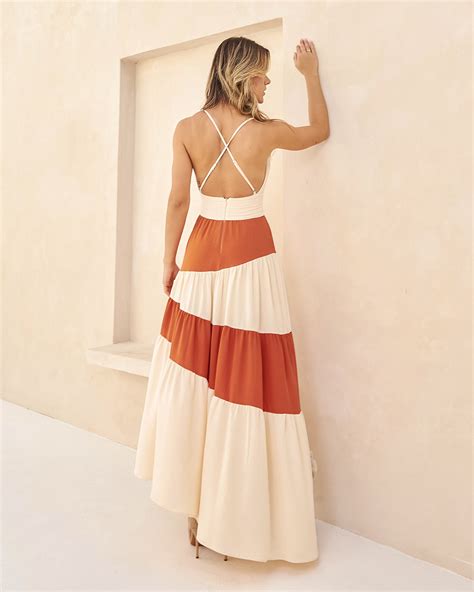 Vestido Midi Bicolor Nude De Alcinhas