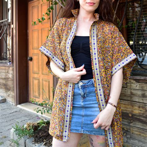 Kimono Boho Bohemian Kimono With Floral Pattern Cover Up Etsy