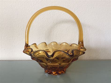 Vintage Amber Glass Basket Amber Glass Brides Basket Etsy Brides Basket Amber Glass