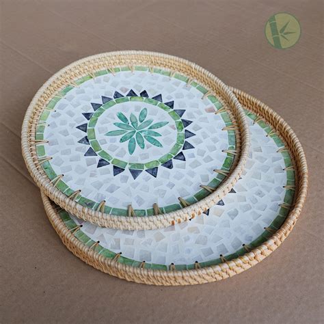 Round Rattan Tray With Mop Inlay Vietnam Handicraft Co Ltd