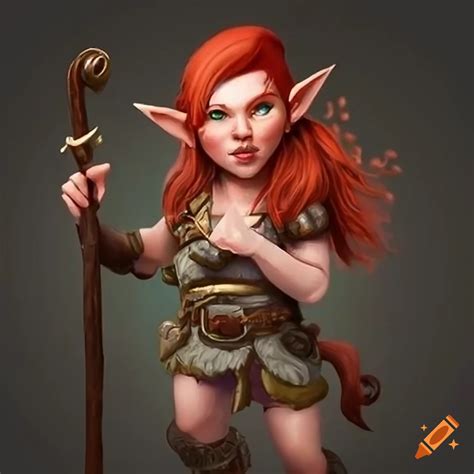 Red Haired Female Gnome Artificer With A Staff On Craiyon