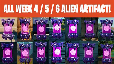 All Week 4 5 And 6 Purple Alien Artifacts New Locations In Fortnite All Week Purple Alien