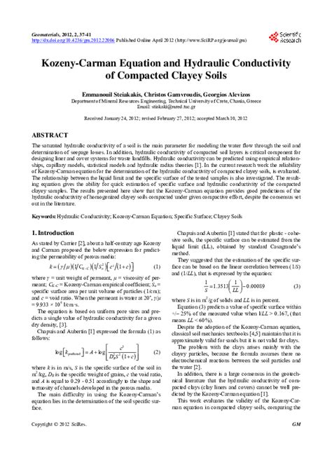 (PDF) Kozeny-Carman Equation and Hydraulic Conductivity of Compacted ...