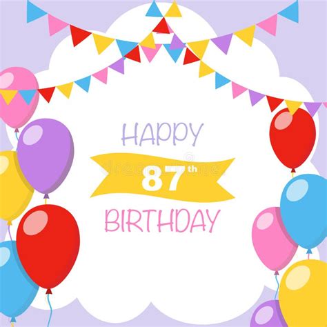 Happy 87th Birthday Colorful Vector Illustration Greeting Card Stock